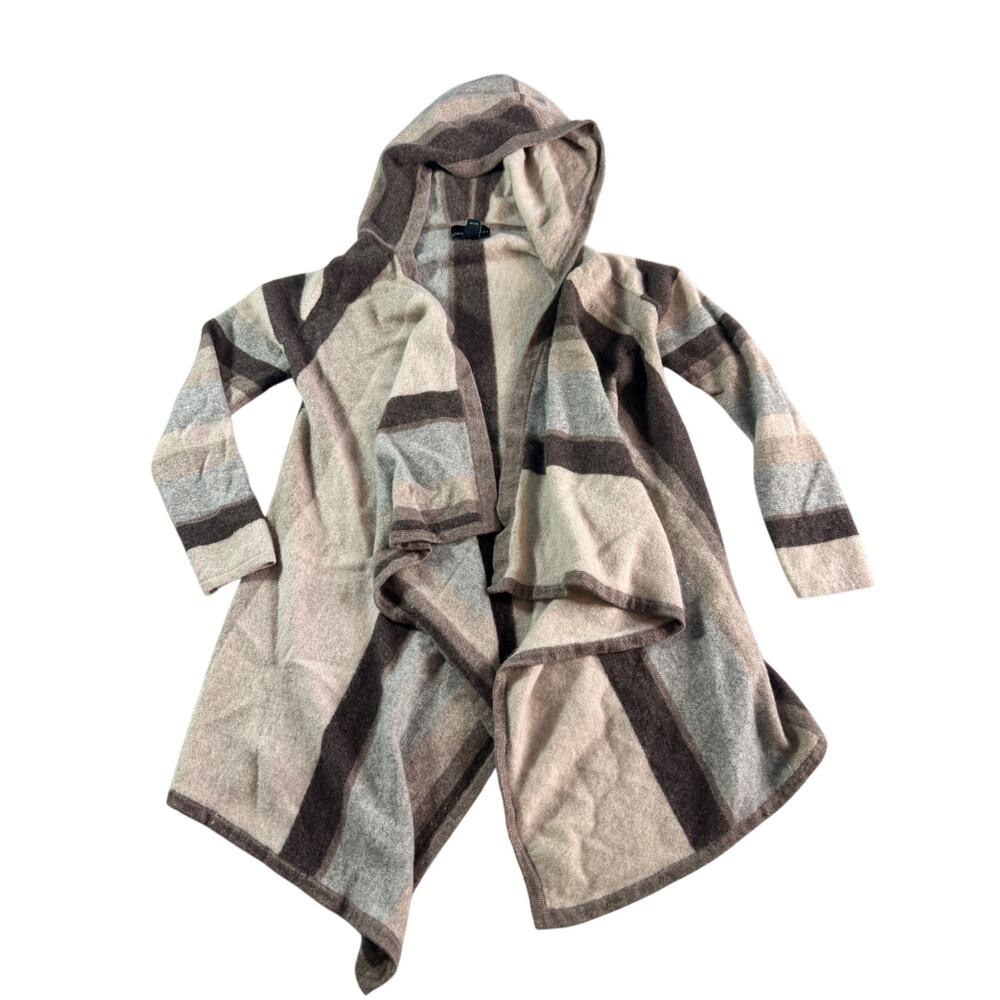 Cynthia Rowley Cashmere Cardigan M Hooded Striped Open Front Neutral 100%